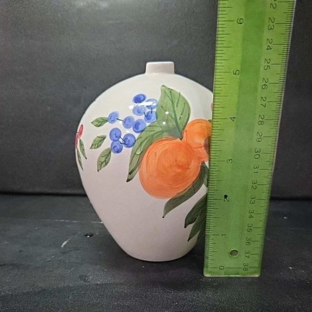 Fruit Themed Bud Vase, Vintage Hand Painted‎ Ceramic Flower Holder, Centerpiece